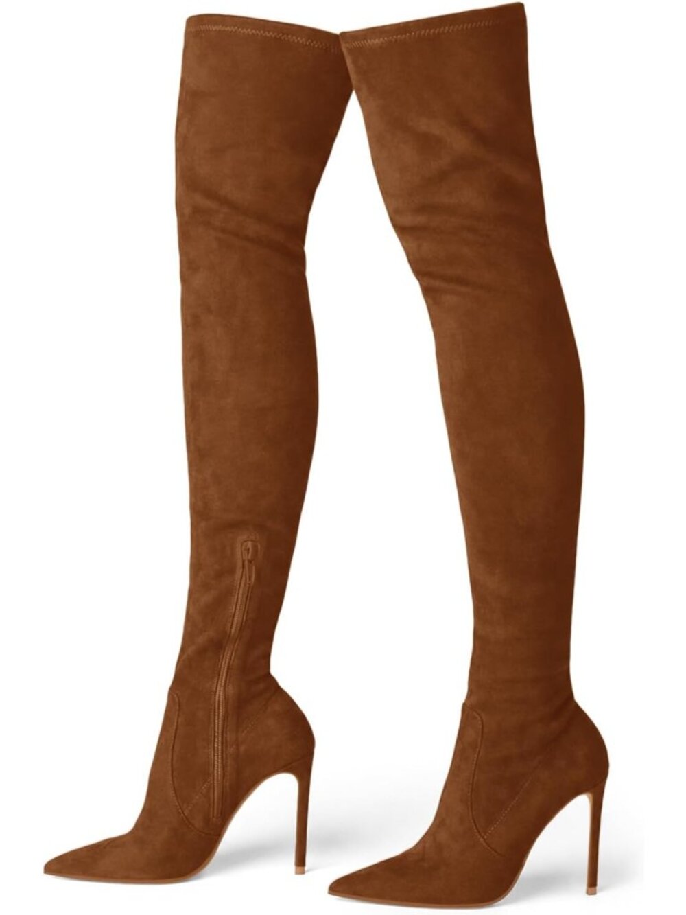 🆕Women's Brown Thigh High Boots 3.3 In Stiletto Heel Pointed Toe Suede Shoes